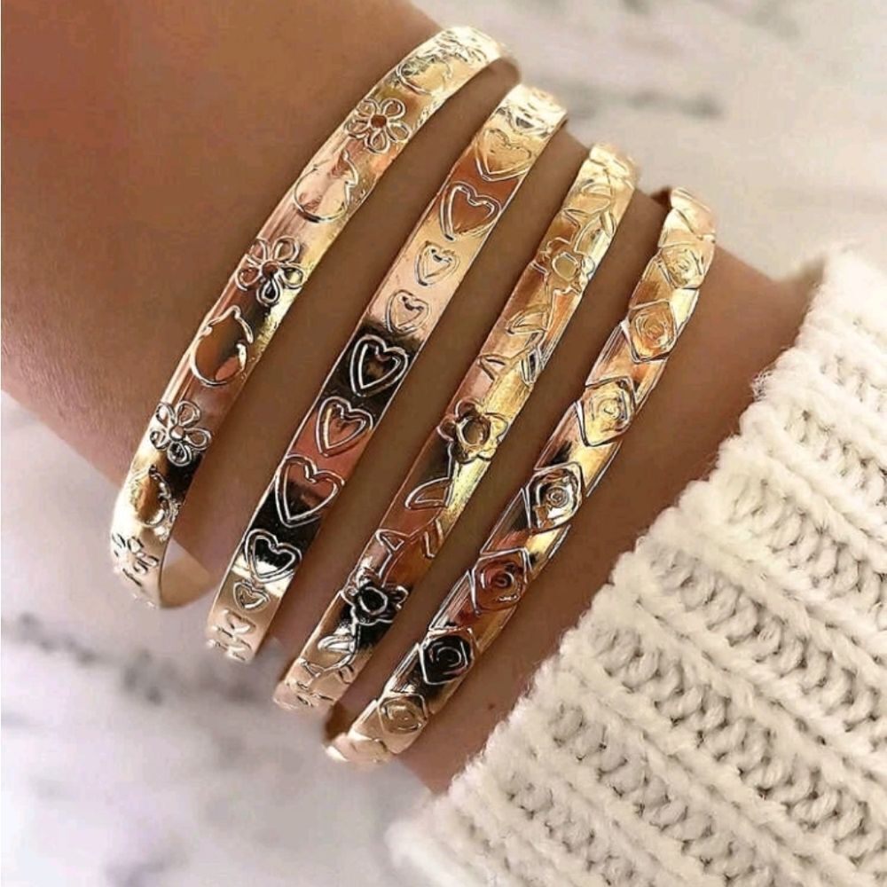 4 Piece Heart Love Textered bangle